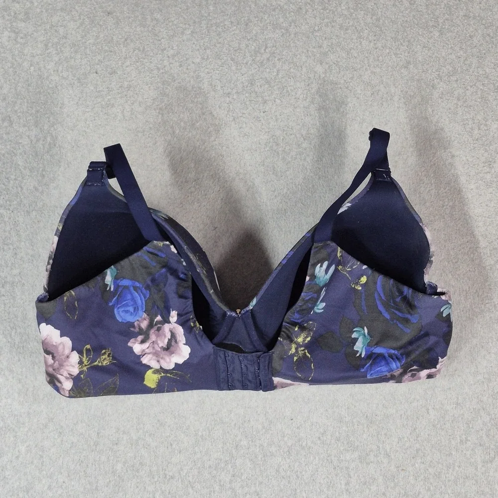 Cacique Women Bra 44DDD Navy Floral T Shirt Underwired Strap Adjustable